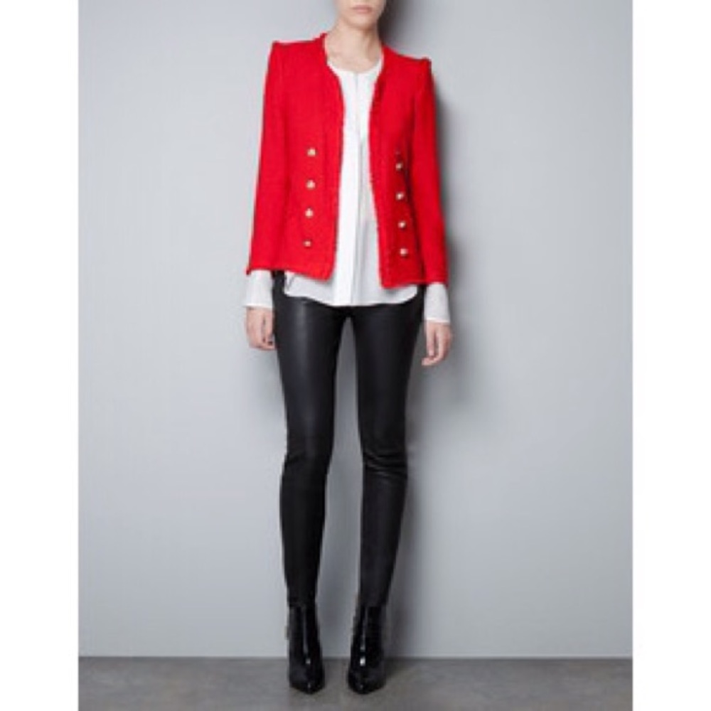 Zara Tweed Jacket with Metallic Button Lar…